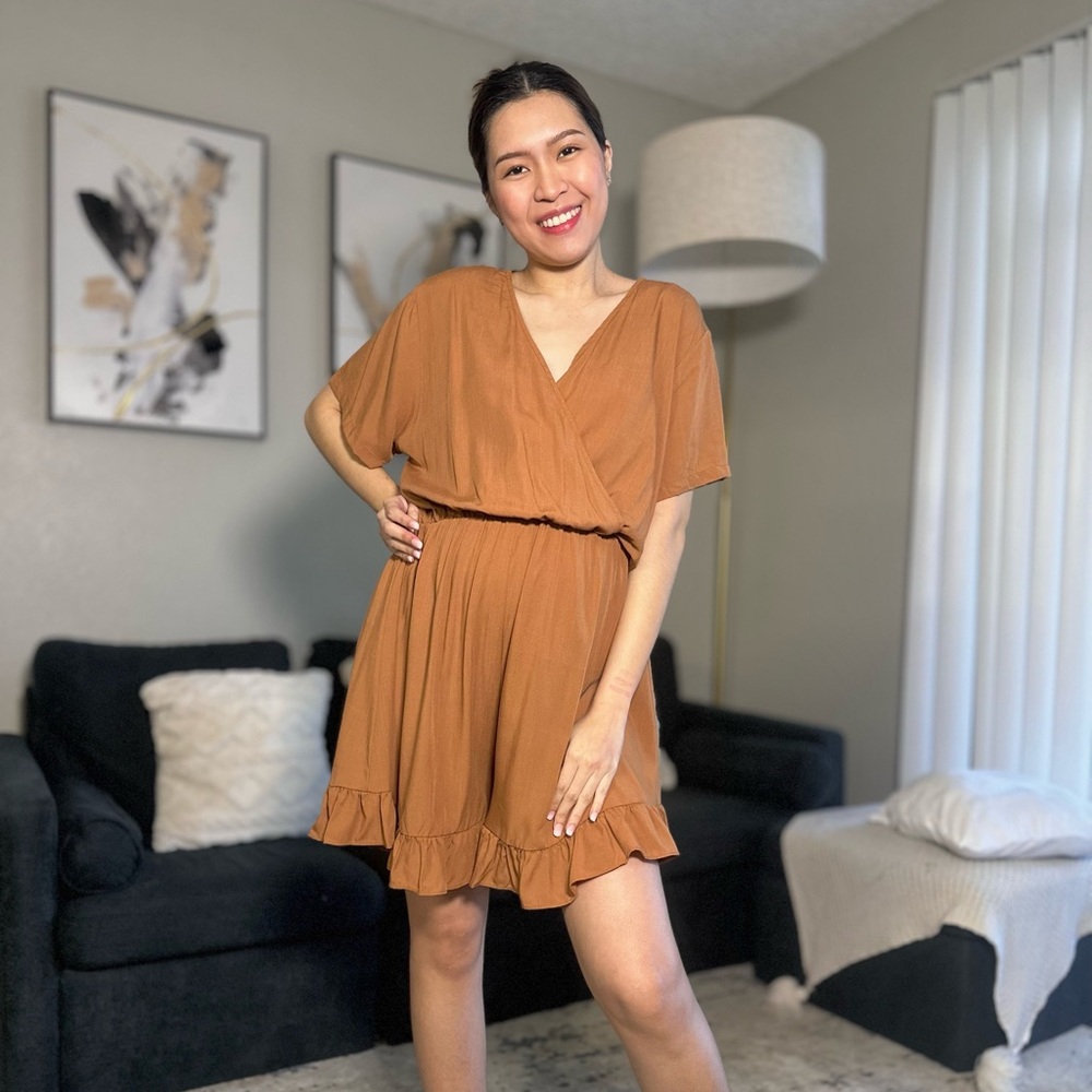 Macy Romper | V-Neck | Ruffles | Spring Outfit  | TAN
